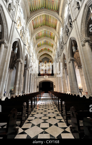 Interior, altar and nave, Catedral de Nuestra Señora de la Almudena, Santa María la Real de La Almudena, Almudena Cathedral Stock Photo