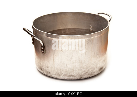 Large metal saucepan cooking pot isolated on a white studio background. Stock Photo