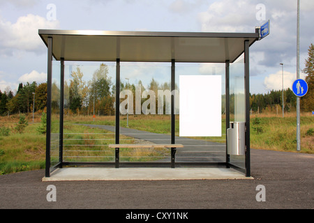 Modern Bus Stop Shelter with One Blank Billboard by Motorway # 1 in Salo, Finland Stock Photo