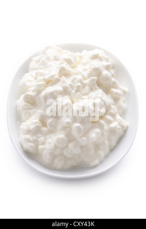 natural cottage cheese in a dish isolated on a white background Stock Photo