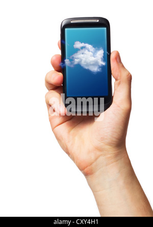 Cloud computing on mobile. smartphone with Cloud Concept on screen Stock Photo