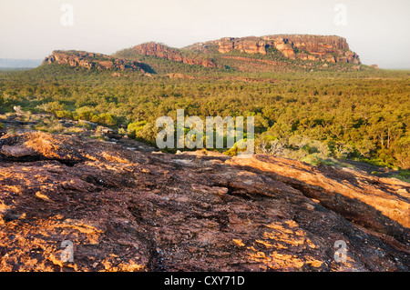 Nourlangie Rock on a hazy day in evening light. Stock Photo