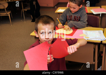 Elvira Elementary School second graders make valentines in Tucson, Arizona, USA. Stock Photo