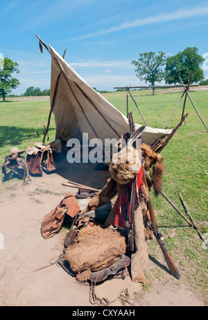 Oklahoma, Bartlesville, Woolaroc Museum & Wildlife Preserve, Mountain Man Camp. Stock Photo