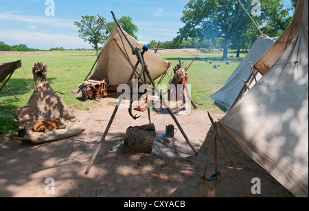 Oklahoma, Bartlesville, Woolaroc Museum & Wildlife Preserve, Mountain Man Camp. Stock Photo