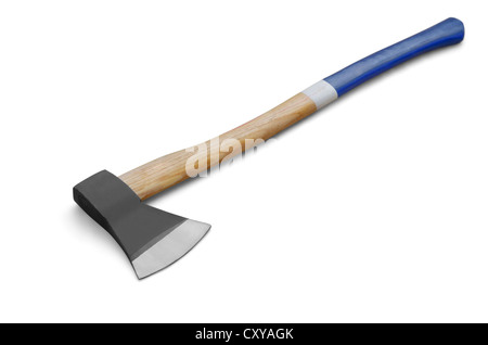 Iron axe with wooden handle isolated on white