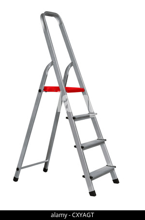 Aluminium stairway ladder isolated on white Stock Photo