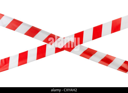 Crossed red white warning tape isolated on white Stock Photo