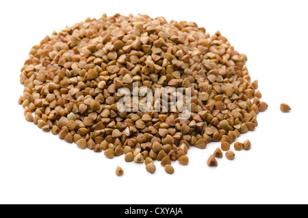 Pile of buckwheat grains isolated on white Stock Photo
