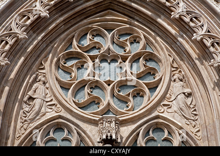 BUDAPEST - SEPTEMBER 22: Detail of rosette from south portal on Saint Matthew church on September 22, 2012 in Budapest. Stock Photo