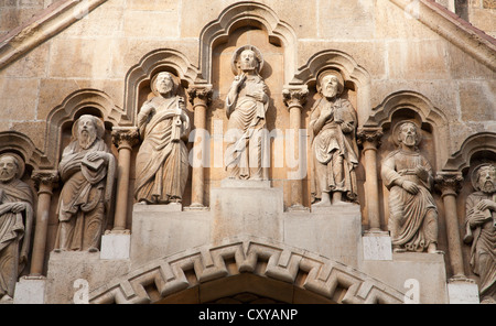 BUDAPEST - SEPTEMBER 22: Detail from west portal on gothic Church of Jak in Vajdahunyad castle on September 22, 2012 in Budapest Stock Photo