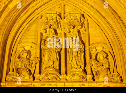 BRUSSELS - JUNE 21: Nightly detail from side portal of Saint Michael s and Saint Gudula gothic cathedral on June 21, 2012 in Bru Stock Photo
