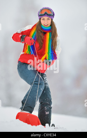 girl on board in winter time Stock Photo
