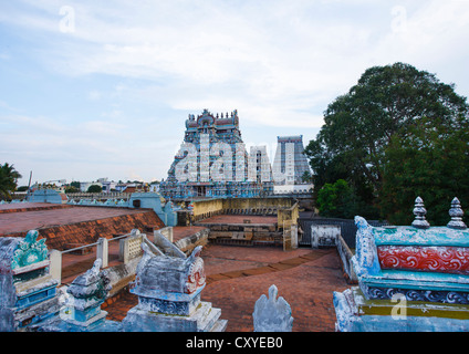 View From Trichy's Roofs Of The Colorful And Decorated Gopurams Of The Sri Ranganathaswamy Temple, India Stock Photo