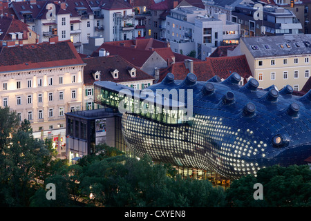 Kunsthaus, art house, view from Schlossberg, castle hill, Graz, Styria, Austria, Europe, PublicGround Stock Photo