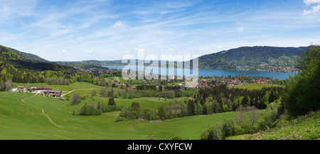 Lake Tegernsee with Bad Wiessee, Tegernsee valley, Upper Bavaria, Bavaria Stock Photo