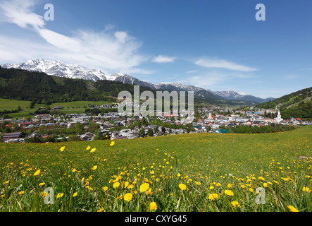 Schladming with the Dachstein massif, left, Ennstal valley, Upper Styria, Styria, Austria, Europe Stock Photo