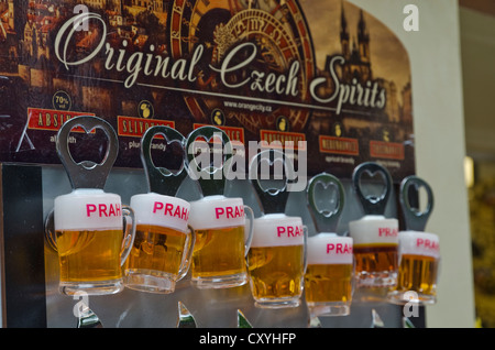 Bottle openers in the shape of beer glasses, souvenirs, Prague, Czech Republic, Europe Stock Photo