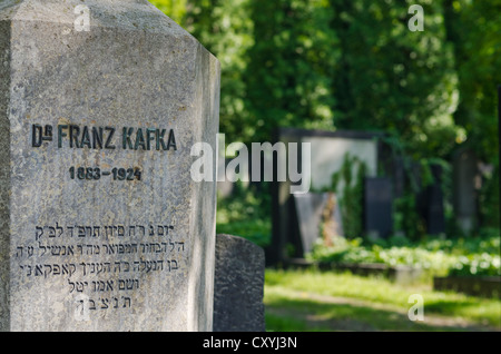 Gravestone of Czech-born German writer Franz Kafka, at the New Jewish Cemetery in Prague, Czech Republic, Europe Stock Photo