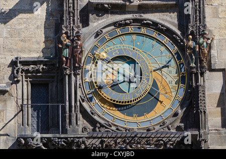 Prazsky orloj, the astronomical clock of Prague's town hall, built in 1410 by royal clockmaker Mikulas of Kadan, Prague Stock Photo