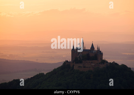Evening mood with sunset near Burg Hohenzollern Castle, Swabian Alb, Baden-Wuerttemberg, PublicGround Stock Photo