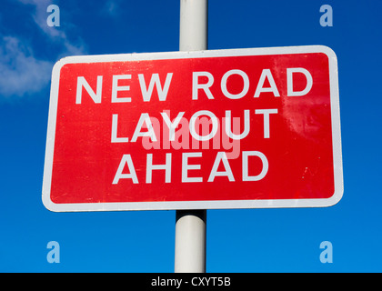 New Road Layout Ahead road sign, UK Stock Photo