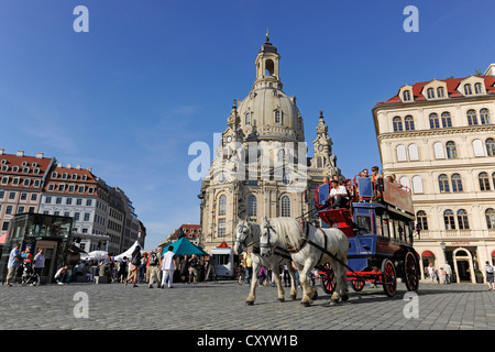 City Festival in Dresden, Frauenkirche church, Neumarkt square, horse-drawn carriage, Saxony Stock Photo