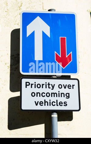 Priority over oncoming vehicles road sign UK Stock Photo