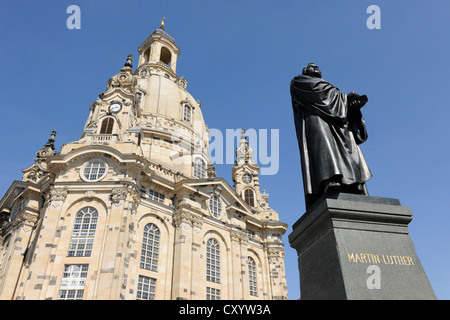 Martin Luther monument in front of Frauenkirche church, Neumarkt square, Dresden, Saxony Stock Photo