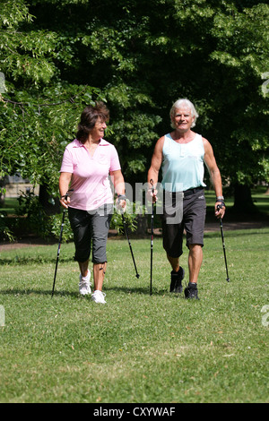 Senior couple, Nordic Walking, Erfurt, Thuringia Stock Photo