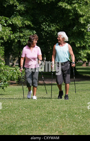 Senior couple, Nordic Walking, Erfurt, Thuringia Stock Photo