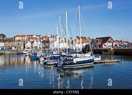 Anstruther harbour in Fife Scotland with moored pleasure boats Stock Photo