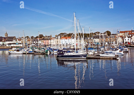 Anstruther harbour in Fife Scotland with moored pleasure boats Stock Photo