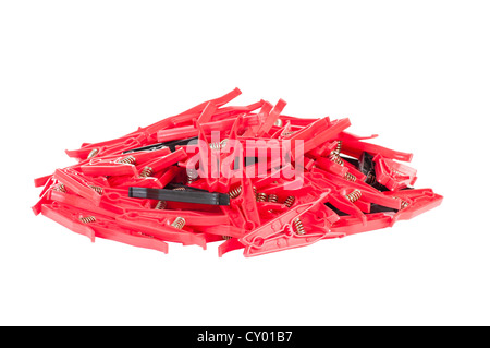 Clothes pegs on white background. Stock Photo