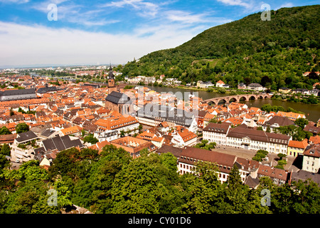 Heidelberg, Germany, a view of the city and the Neckar River from Heidelberg Castle, Heidelberger Schloss Stock Photo