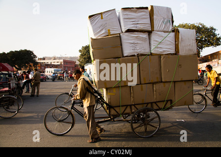 Heavily loaded bike, in the streets of Jaipur, the Pink City, Rajasthan, India, Asia Stock Photo