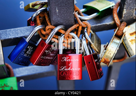 Love padlocks on St. Michael's Bridge in the Neustadt district of Hamburg Stock Photo