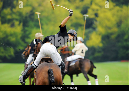A polo player hitting the ball, Ebreichsdorf, Lower Austria, Austria, Europe Stock Photo