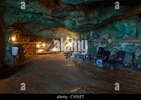 Souvenir shop in the grotto fo Hercules near Tangier-Assilah, Tangier-Tetouan, Morocco, North Africa, Maghreb, Africa Stock Photo