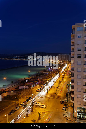 Avenue Mohammad VI and the city beach of Tangier-Assilah, Tangier-Tetouan, Morocco, North Africa, Maghreb, Africa Stock Photo