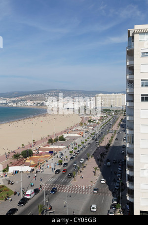 Mohammad VI Avenue and city beach of Tangier-Assilah, Tangier-Tetouan, Morocco, North Africa, Maghreb, Africa Stock Photo