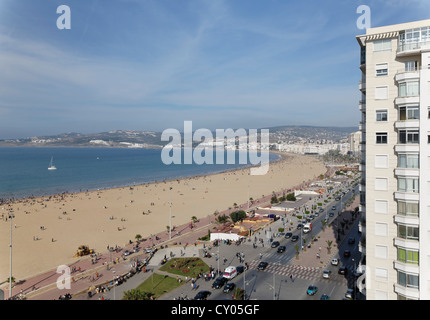 Mohammed VI Avenue and city beach of Tangier-Assilah, Tangier-Tetouan, Morocco, North Africa, Maghreb, Africa Stock Photo
