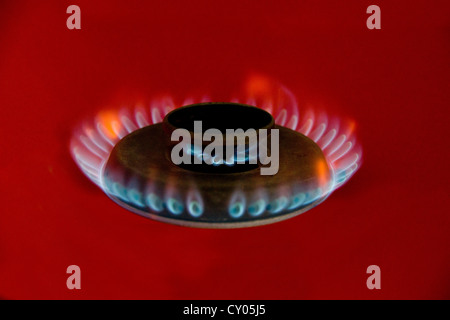 flames from gas burner on full Stock Photo