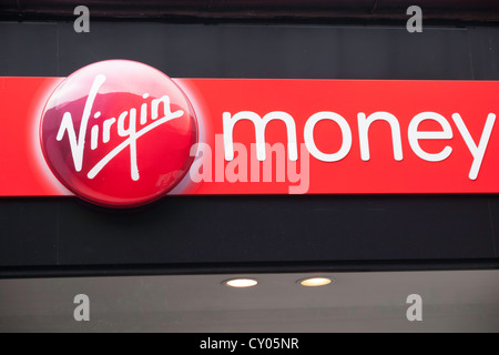 Name sign on a branch of Virgin Money bank, formerly Northern Rock, in Middlesbrough Cleveland UK Stock Photo