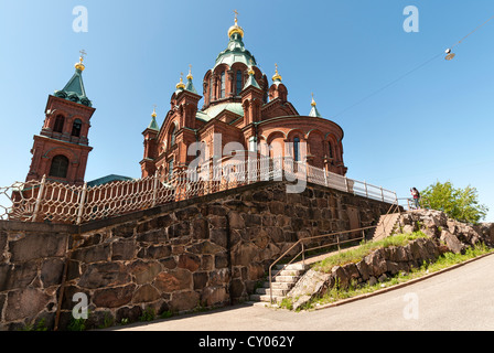 Uspenski Cathedral set upon a hillside on the Katajanokka peninsula overlooking the city of Helsinki, Finland Stock Photo