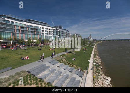 Promenade, water front of the Danube, Bratislava, Slovak Republic Stock ...