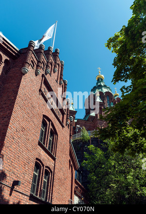 Uspenski Cathedral set upon a hillside on the Katajanokka peninsula overlooking the city of Helsinki, Finland Stock Photo