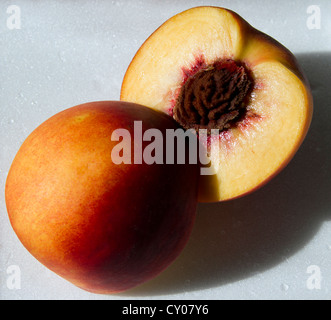 Juicy nectarine Peach halves nectarina nektarina Stock Photo