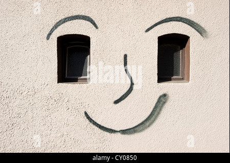 Graffiti, face painted on a facade, Freiburg im Breisgau, Baden-Wuerttemberg Stock Photo