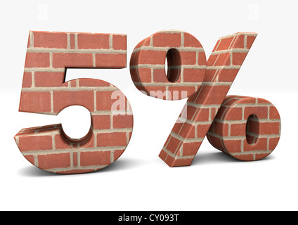 3D render of 5 Percent built from bricks isolated on white background - Concept image Stock Photo
